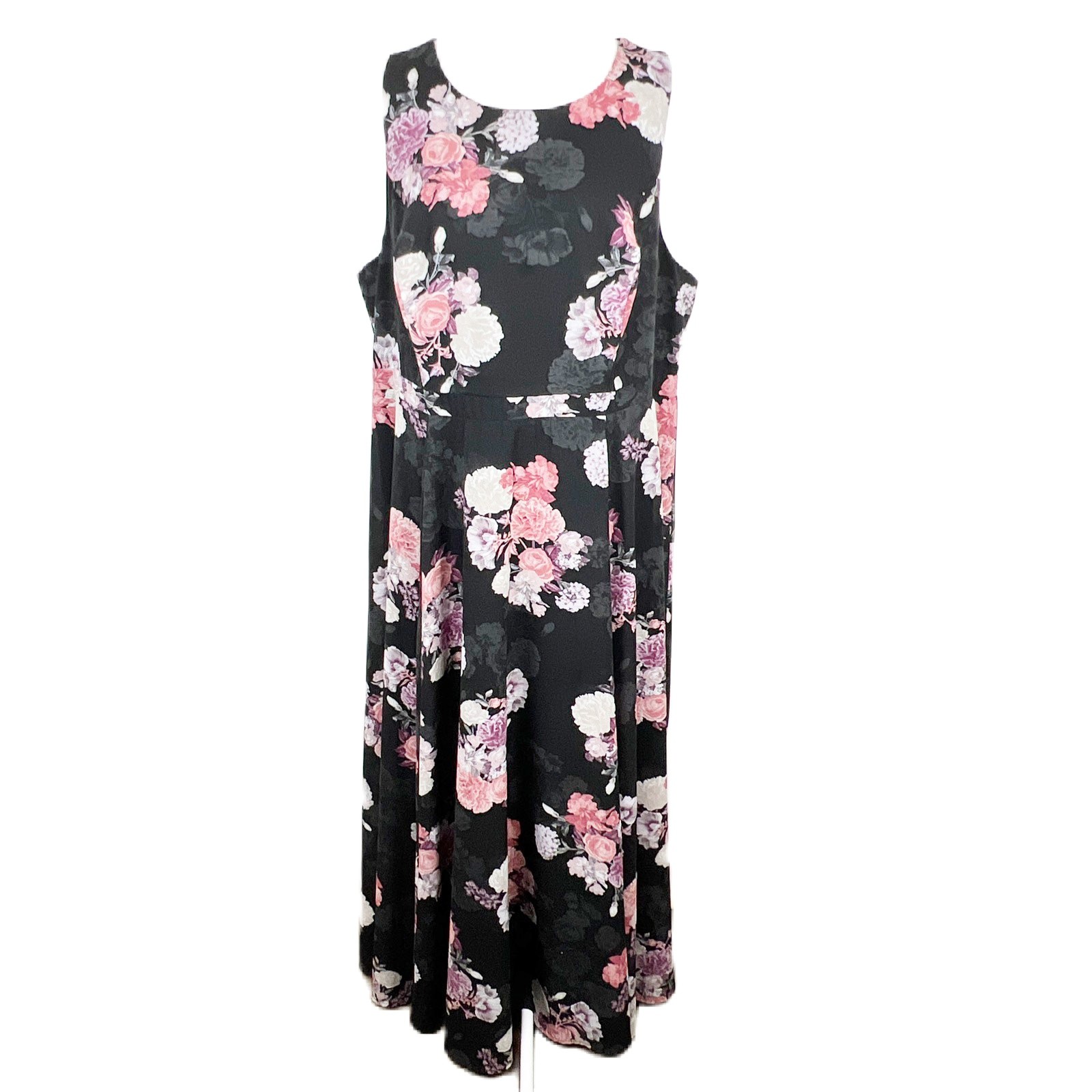 Torrid Dress Women 22 Plus Size Black Pink Sleeveless Fit Flare Maxi Casual